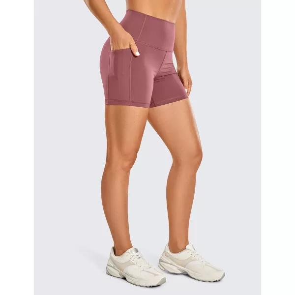 CRZ YOGA Womens Naked Feeling Biker Shorts  4 5 6 8 High Waisted Yoga Gym Spandex Shorts Side PocketsSepia