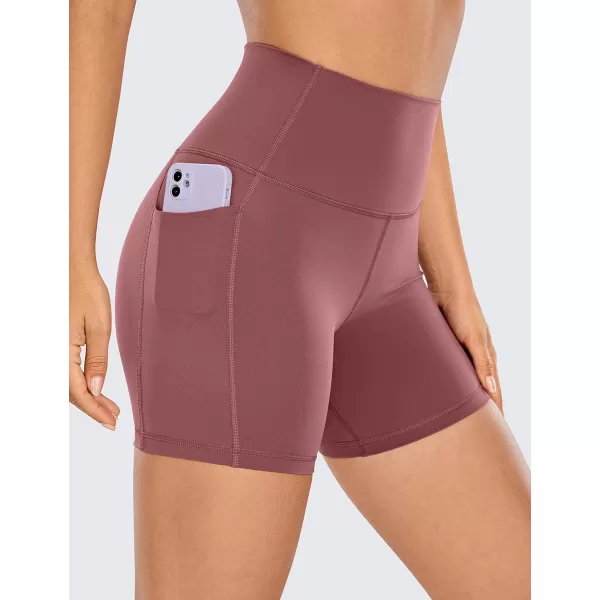 CRZ YOGA Womens Naked Feeling Biker Shorts  4 5 6 8 High Waisted Yoga Gym Spandex Shorts Side PocketsSepia