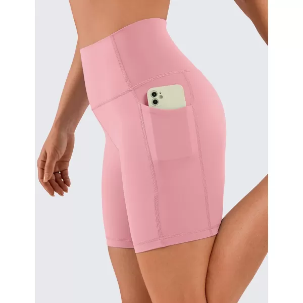 CRZ YOGA Womens Naked Feeling Biker Shorts  4 5 6 8 High Waisted Yoga Gym Spandex Shorts Side PocketsThe Heartbeat Powder
