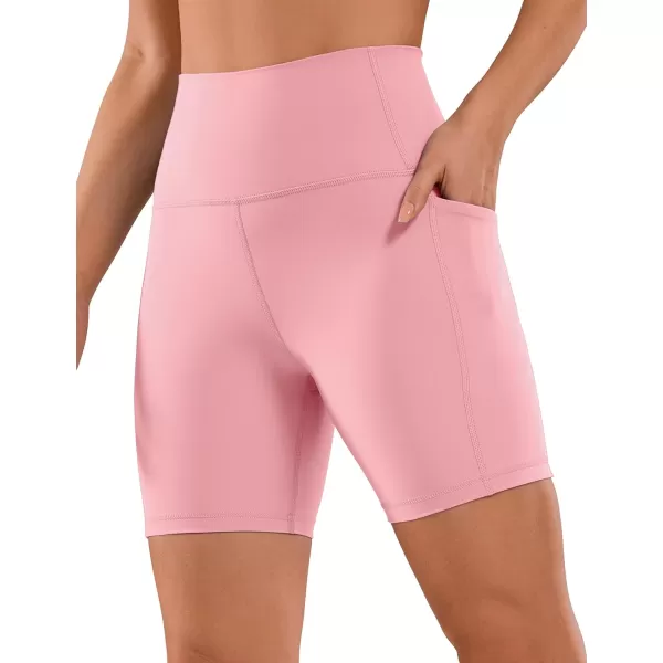 CRZ YOGA Womens Naked Feeling Biker Shorts  4 5 6 8 High Waisted Yoga Gym Spandex Shorts Side PocketsThe Heartbeat Powder