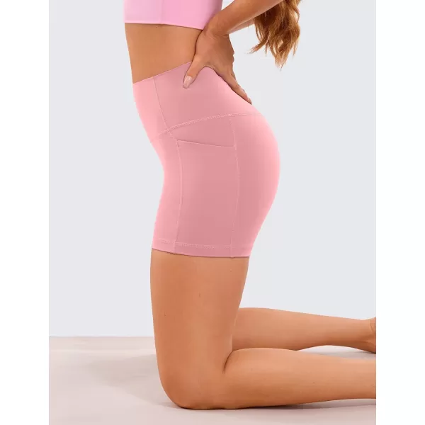 CRZ YOGA Womens Naked Feeling Biker Shorts  4 5 6 8 High Waisted Yoga Gym Spandex Shorts Side PocketsThe Heartbeat Powder
