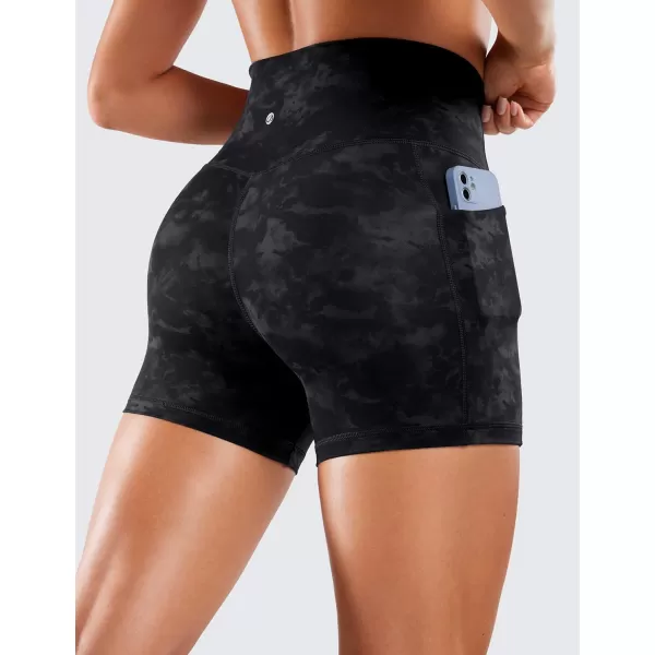 CRZ YOGA Womens Naked Feeling Biker Shorts  4 5 6 8 High Waisted Yoga Gym Spandex Shorts Side PocketsTie Dye Smoke Ink