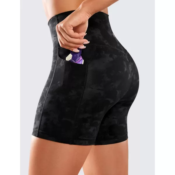 CRZ YOGA Womens Naked Feeling Biker Shorts  4 5 6 8 High Waisted Yoga Gym Spandex Shorts Side PocketsTie Dye Smoke Ink