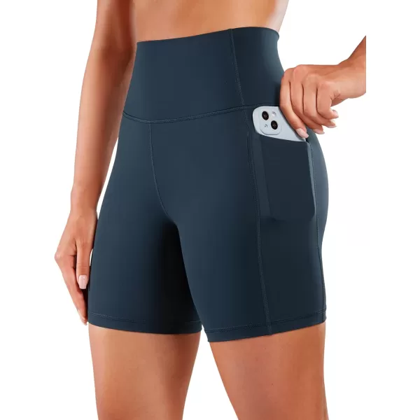 CRZ YOGA Womens Naked Feeling Biker Shorts  4 5 6 8 High Waisted Yoga Gym Spandex Shorts Side PocketsTrue Navy