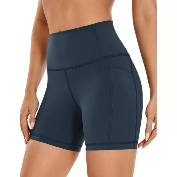 CRZ YOGA Womens Naked Feeling Biker Shorts  4 5 6 8 High Waisted Yoga Gym Spandex Shorts Side PocketsTrue Navy