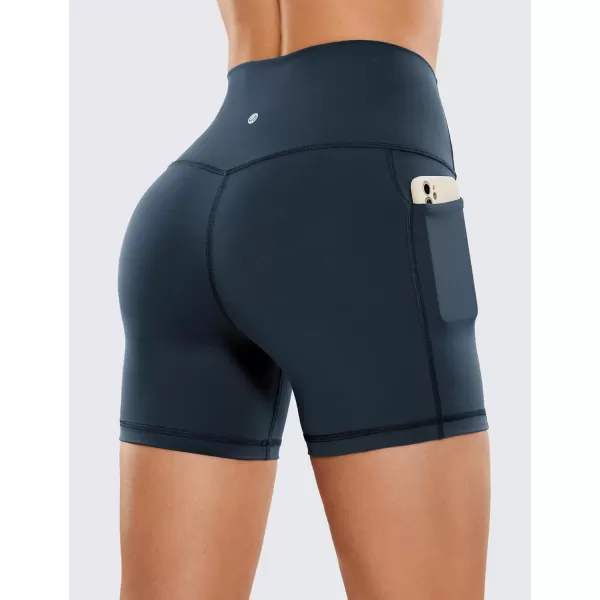 CRZ YOGA Womens Naked Feeling Biker Shorts  4 5 6 8 High Waisted Yoga Gym Spandex Shorts Side PocketsTrue Navy