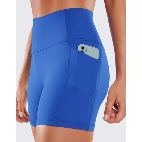 CRZ YOGA Womens Naked Feeling Biker Shorts  4 5 6 8 High Waisted Yoga Gym Spandex Shorts Side PocketsWaves Blue