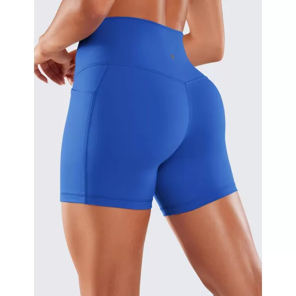 CRZ YOGA Womens Naked Feeling Biker Shorts  4 5 6 8 High Waisted Yoga Gym Spandex Shorts Side PocketsWaves Blue