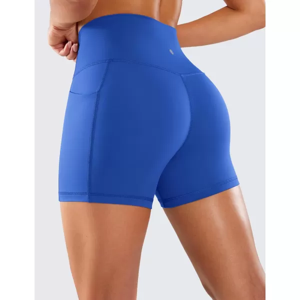 CRZ YOGA Womens Naked Feeling Biker Shorts  4 5 6 8 High Waisted Yoga Gym Spandex Shorts Side PocketsWaves Blue