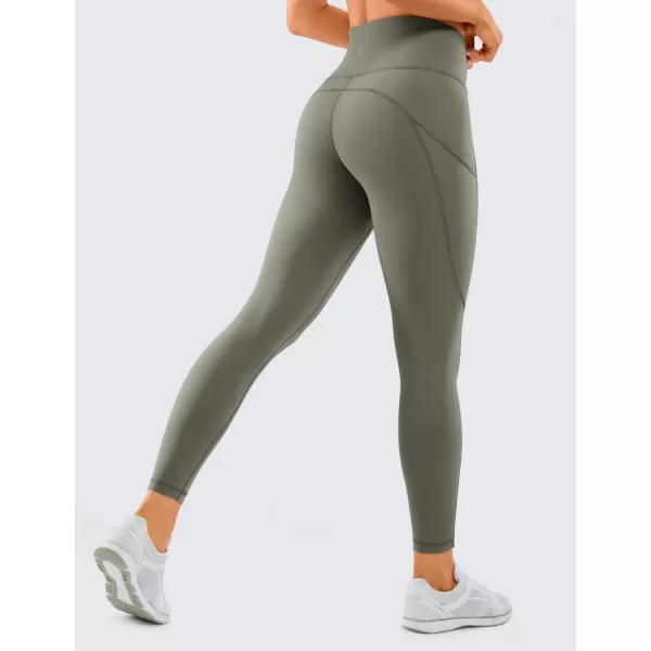 CRZ YOGA Womens Naked Feeling Workout Leggings 25 Inches  High Waisted Yoga Pants with Side Pockets Athletic Running TightsLight Army Green