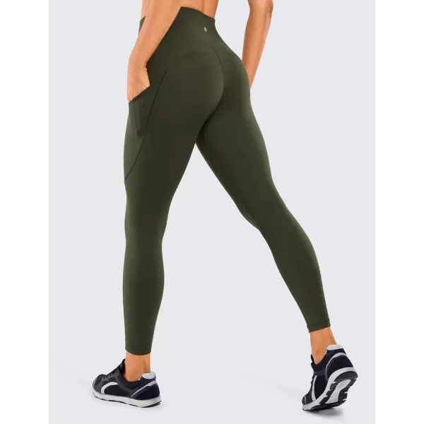 CRZ YOGA Womens Naked Feeling Workout Leggings 25 Inches  High Waisted Yoga Pants with Side Pockets Athletic Running TightsOlive Green