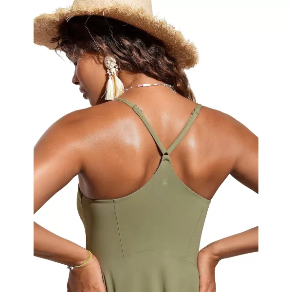 CRZ YOGA Womens One Piece Swimsuits Modest Swim Dress Tummy Control Adjustable YBack Straps Bathing Suit SwimwearMoss Green