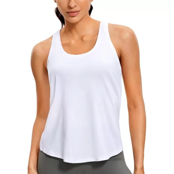 CRZ YOGA Womens Pima Cotton Racerback Workout Tank Tops Scoop Neck Loose Sleeveless Tops Athletic Gym ShirtsWhite