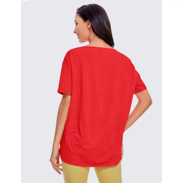 CRZ YOGA Womens Pima Cotton Short Sleeve Shirts Loose Fit Gym Workout TShirt Athletic Casual TopsDeep Red