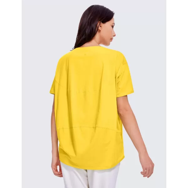 CRZ YOGA Womens Pima Cotton Short Sleeve Shirts Loose Fit Gym Workout TShirt Athletic Casual TopsHigh Visibility Yellow