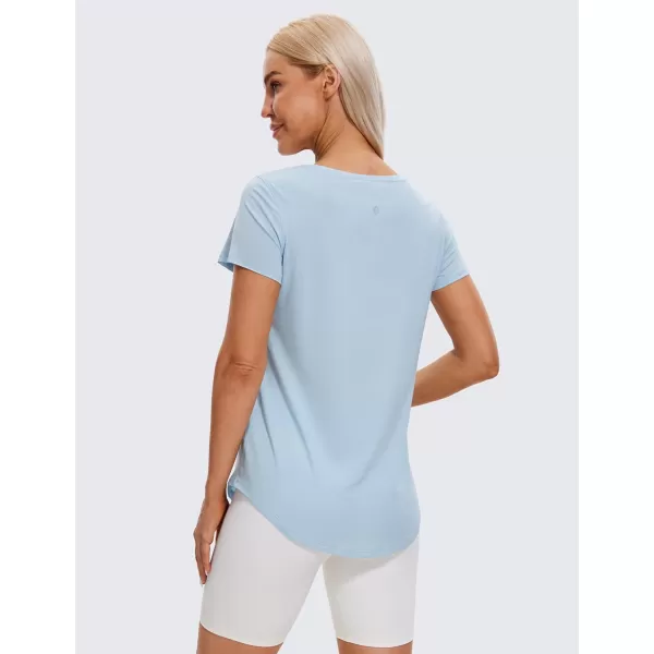 CRZ YOGA Womens Pima Cotton Short Sleeve Workout Shirt Yoga TShirt Athletic Tee TopBlue Linen