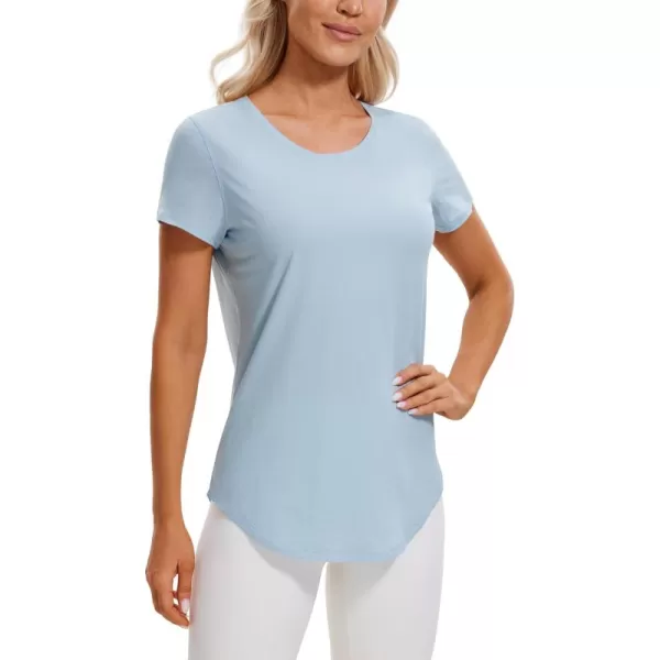 CRZ YOGA Womens Pima Cotton Short Sleeve Workout Shirt Yoga TShirt Athletic Tee TopBlue Linen