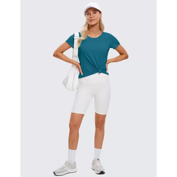 CRZ YOGA Womens Pima Cotton Short Sleeve Workout Shirt Yoga TShirt Athletic Tee TopGreen Jade
