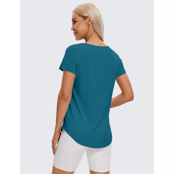 CRZ YOGA Womens Pima Cotton Short Sleeve Workout Shirt Yoga TShirt Athletic Tee TopGreen Jade