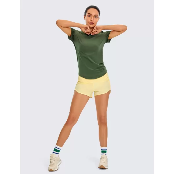 CRZ YOGA Womens Pima Cotton Short Sleeve Workout Shirt Yoga TShirt Athletic Tee TopNature Green