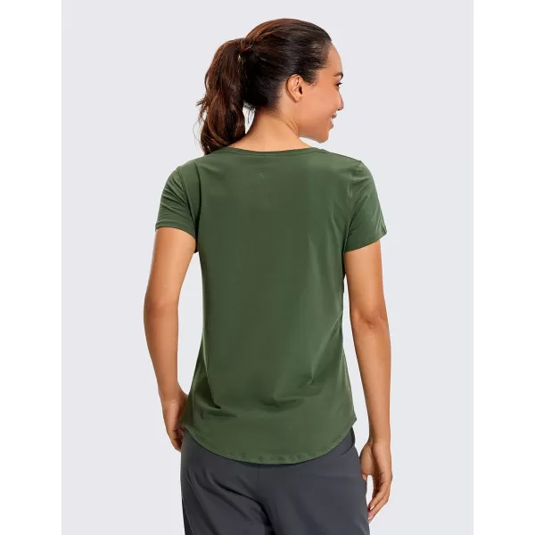 CRZ YOGA Womens Pima Cotton Short Sleeve Workout Shirt Yoga TShirt Athletic Tee TopNature Green