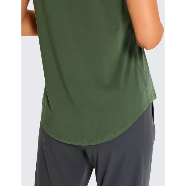 CRZ YOGA Womens Pima Cotton Short Sleeve Workout Shirt Yoga TShirt Athletic Tee TopNature Green