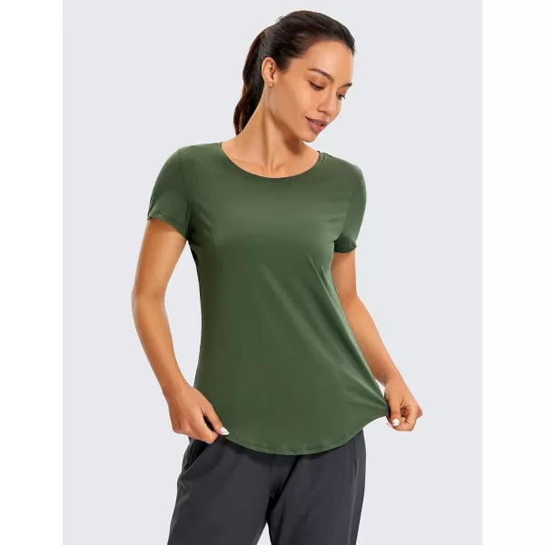 CRZ YOGA Womens Pima Cotton Short Sleeve Workout Shirt Yoga TShirt Athletic Tee TopNature Green