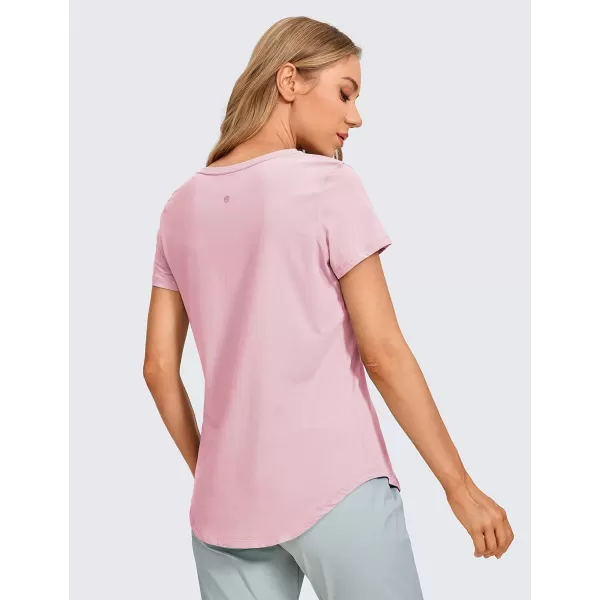 CRZ YOGA Womens Pima Cotton Short Sleeve Workout Shirt Yoga TShirt Athletic Tee TopPink Peony
