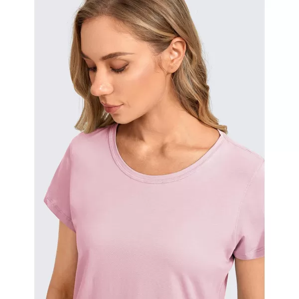 CRZ YOGA Womens Pima Cotton Short Sleeve Workout Shirt Yoga TShirt Athletic Tee TopPink Peony