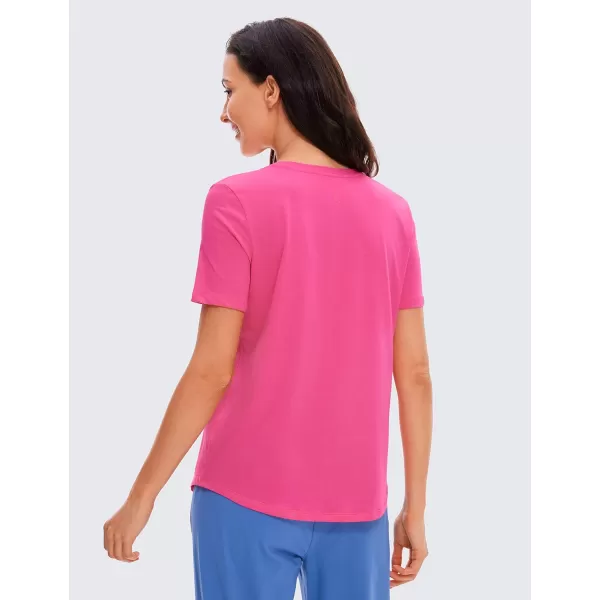 CRZ YOGA Womens Pima Cotton Short Sleeve Workout Shirt Yoga TShirt Athletic Tee TopSonic Pink