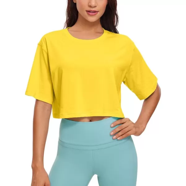 CRZ YOGA Womens Pima Cotton Workout Crop Tops Short Sleeve Yoga Shirts Casual Athletic Running TShirtsHigh Visibility Yellow