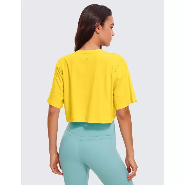 CRZ YOGA Womens Pima Cotton Workout Crop Tops Short Sleeve Yoga Shirts Casual Athletic Running TShirtsHigh Visibility Yellow