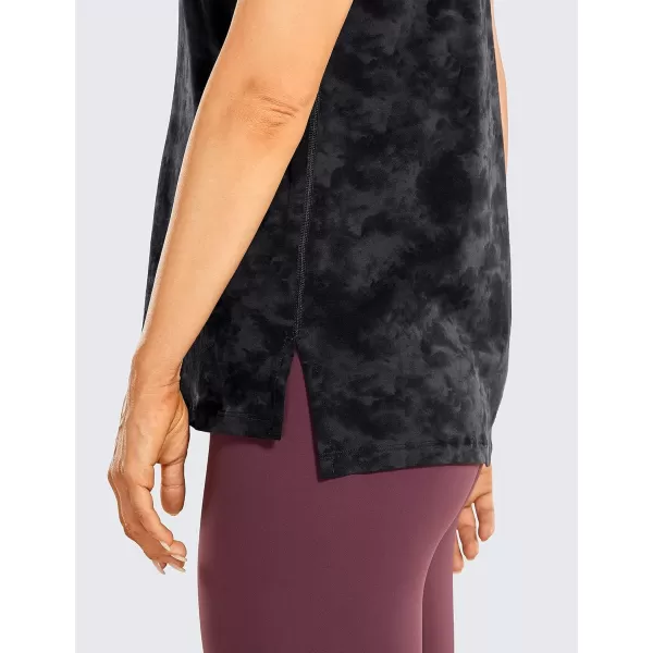 CRZ YOGA Womens Pima Cotton Workout Tank Tops Loose Fit Yoga Sleeveless Shirts Muscle TankTie Dye Smoke Ink