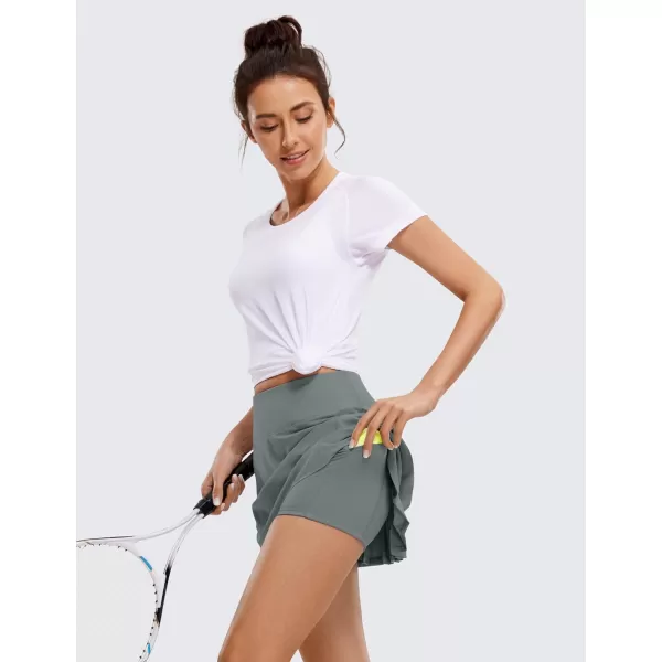 CRZ YOGA Womens Pleated Tennis Skirts with Pockets High Waisted Athletic Golf Skorts Skirts for Women Soft Breathable CuteGrey Sage