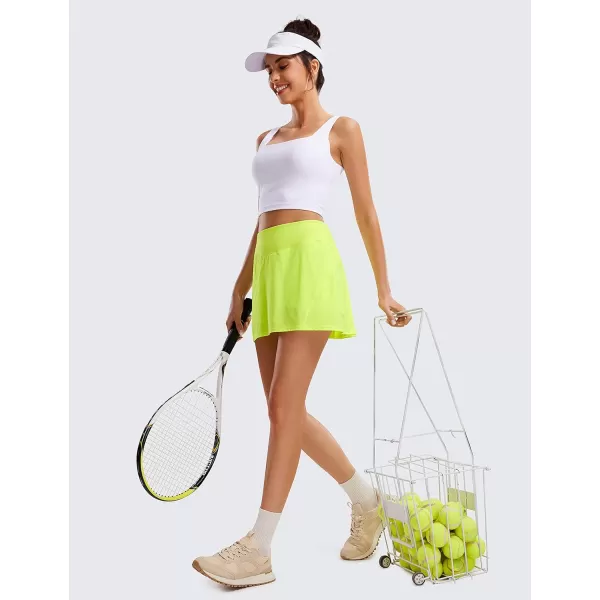 CRZ YOGA Womens Pleated Tennis Skirts with Pockets High Waisted Athletic Golf Skorts Skirts for Women Soft Breathable CuteNeon Yellow