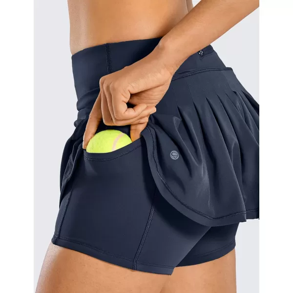 CRZ YOGA Womens Quick Dry Pleated Tennis Skirts Mid Waisted Cute Athletic Workout Running Sports Golf Skorts VolleyballNavy