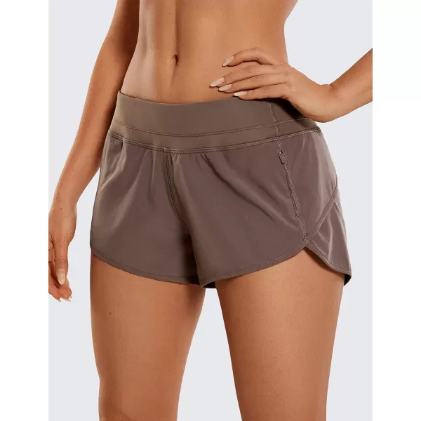 CRZ YOGA Womens Quick Dry Workout Running Shorts Mesh Liner  25 Drawstring Sport Gym Athletic Shorts Zip PocketBrown Rock