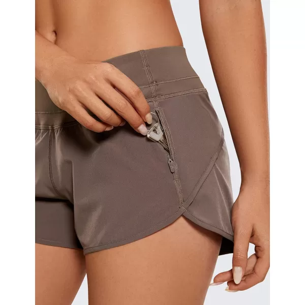 CRZ YOGA Womens Quick Dry Workout Running Shorts Mesh Liner  25 Drawstring Sport Gym Athletic Shorts Zip PocketBrown Rock