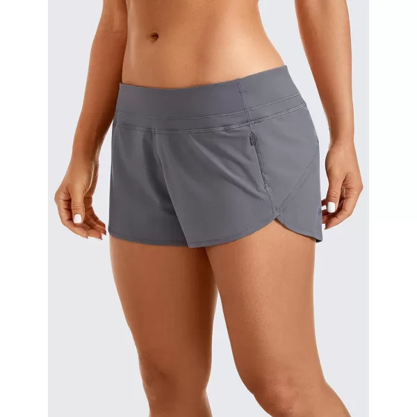 CRZ YOGA Womens Quick Dry Workout Running Shorts Mesh Liner  25 Drawstring Sport Gym Athletic Shorts Zip PocketDark Carbon