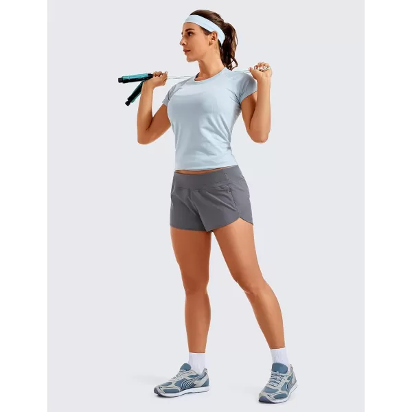 CRZ YOGA Womens Quick Dry Workout Running Shorts Mesh Liner  25 Drawstring Sport Gym Athletic Shorts Zip PocketDark Carbon