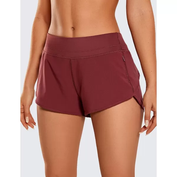 CRZ YOGA Womens Quick Dry Workout Running Shorts Mesh Liner  25 Drawstring Sport Gym Athletic Shorts Zip PocketDark Red