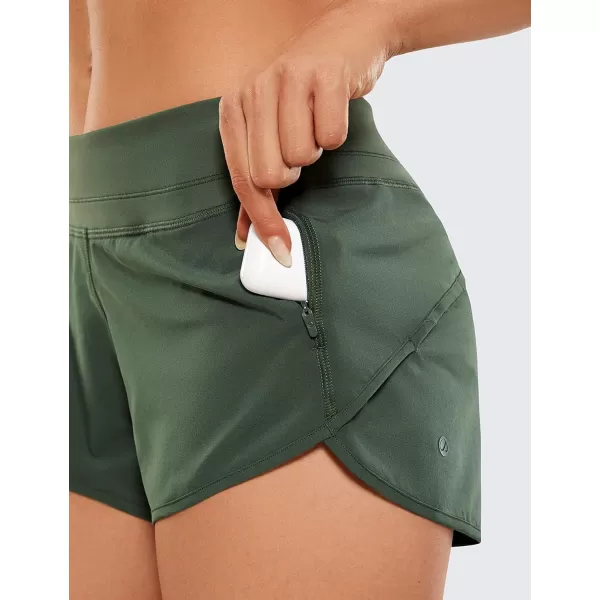 CRZ YOGA Womens Quick Dry Workout Running Shorts Mesh Liner  25 Drawstring Sport Gym Athletic Shorts Zip PocketGrey Olive