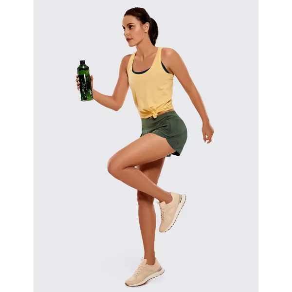 CRZ YOGA Womens Quick Dry Workout Running Shorts Mesh Liner  25 Drawstring Sport Gym Athletic Shorts Zip PocketGrey Olive