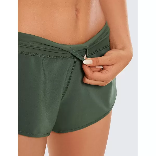 CRZ YOGA Womens Quick Dry Workout Running Shorts Mesh Liner  25 Drawstring Sport Gym Athletic Shorts Zip PocketGrey Olive