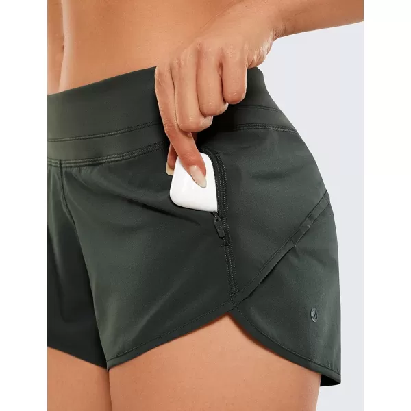 CRZ YOGA Womens Quick Dry Workout Running Shorts Mesh Liner  25 Drawstring Sport Gym Athletic Shorts Zip PocketIvy Green