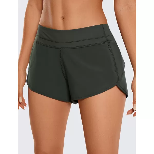 CRZ YOGA Womens Quick Dry Workout Running Shorts Mesh Liner  25 Drawstring Sport Gym Athletic Shorts Zip PocketIvy Green