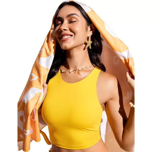 CRZ YOGA Womens Racerback Bikini Tops Quick Dry Modest Swimsuit Top Sports Padded Bathing SuitHigh Visibility Yellow