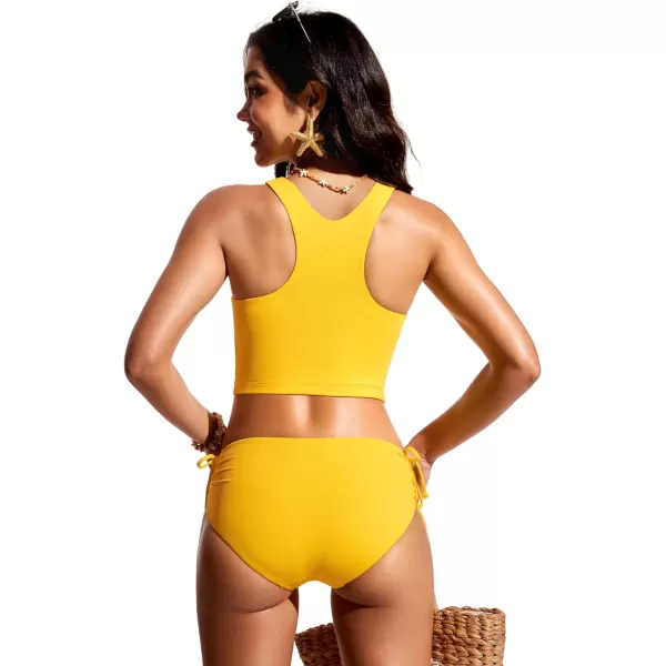 CRZ YOGA Womens Racerback Bikini Tops Quick Dry Modest Swimsuit Top Sports Padded Bathing SuitHigh Visibility Yellow