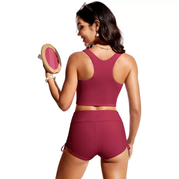 CRZ YOGA Womens Racerback Bikini Tops Quick Dry Modest Swimsuit Top Sports Padded Bathing SuitPomegranate