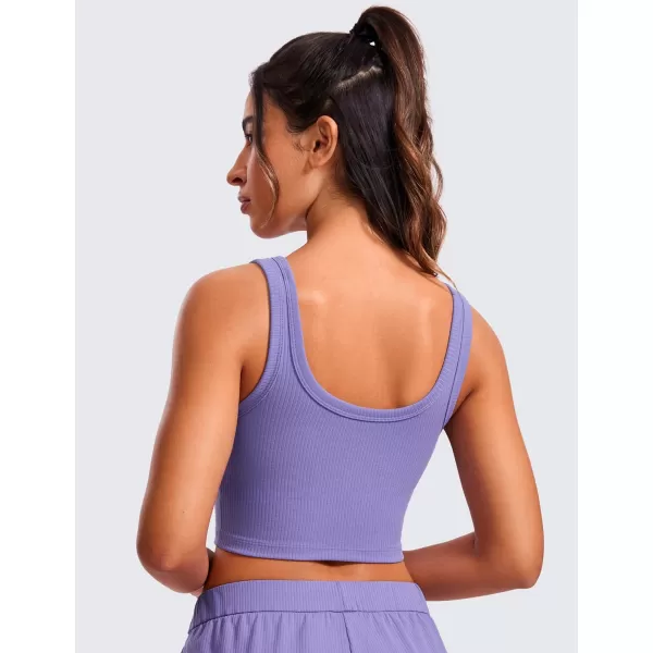 CRZ YOGA Womens Ribbed Longline Sports Bra  U Neck Padded Yoga Bra Workout Crop Tank Top with Built in BraDark Lavender Purple